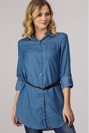 Lace Contrast Denim Dress