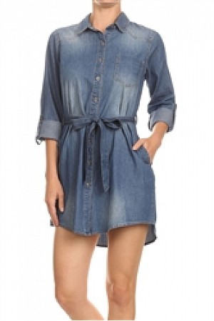 ROLLED SLEEVE BUTTON UP DENIM  ...