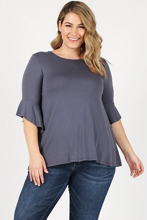 Plus size solid flyaway sleeve ...