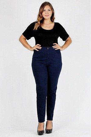 Plus Size High Waist Solid Str ...
