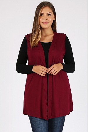 Plus Size Open Front Solid Ves ...