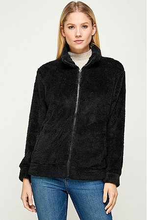 Faux Fur Teddy Bear Zip Up Jac ...