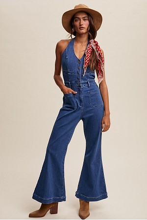 Retro Denim Vest Flared Pants  ...
