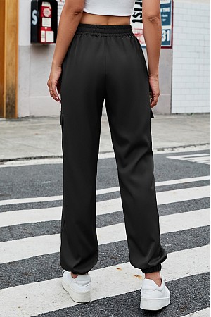 pure color lace-up cargo pants ...