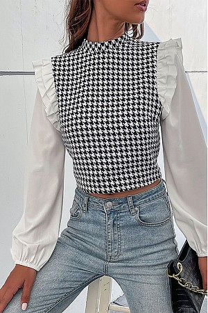 Half high neck long sleeve pla ...