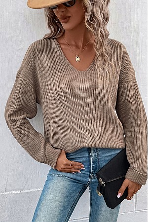 pure color v-neck loose long s ...