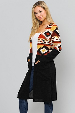 AZTEC PRINT CONTRAST OPEN KNIT ...