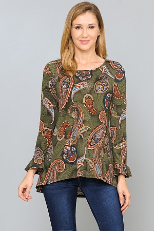 RUFFLE SLEEVE PAISLEY PRINT TO ...