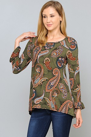 RUFFLE SLEEVE PAISLEY PRINT TO ...