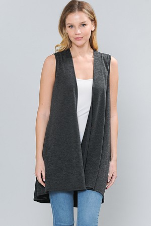 SOLID OPEN VEST WITH POCKETS 