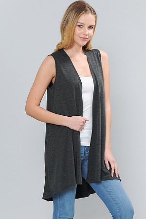 SOLID OPEN VEST WITH POCKETS 