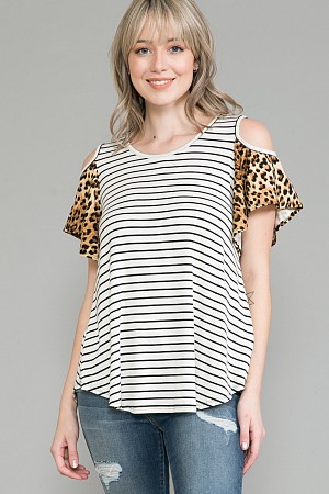 Leopard Cold Shoulder Top