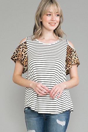 Leopard Cold Shoulder Top