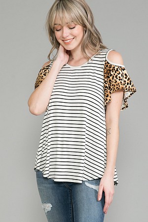 Leopard Cold Shoulder Top