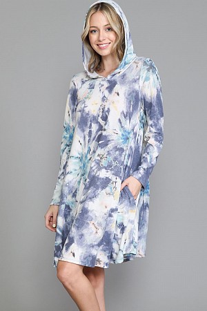 Hoodie Sweater Dress with Pock ...