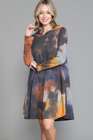 Hoodie Sweater Dress with Pock ...