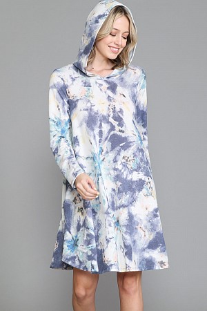 Hoodie Sweater Dress with Pock ...