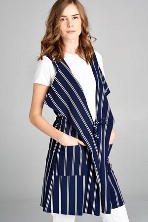 Cinched Waist Lapelle Duster V ...