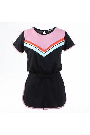 S/S Ringer Romper With V Trim