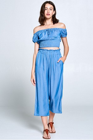 BLUE CHAMBRAY OFF SHOULDER SMO ...