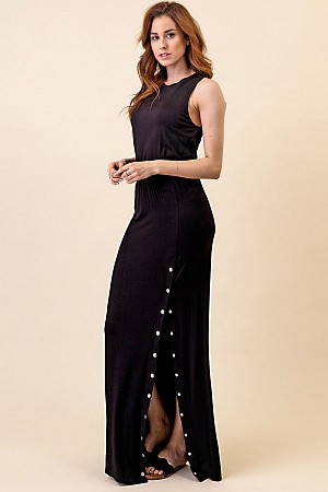 BLACK MAXI DRESS WITH SNAP BUT ...