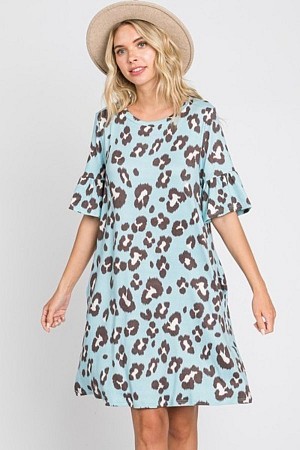 LEOPARD PRINT RUFFLE SLEEVE DR ...
