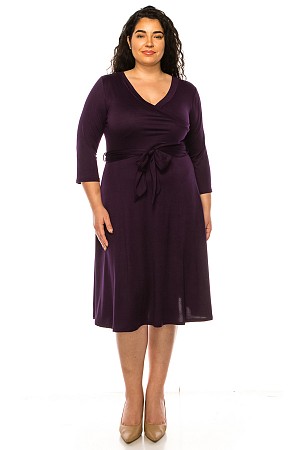 Plus size, solid faux wrap dre ...