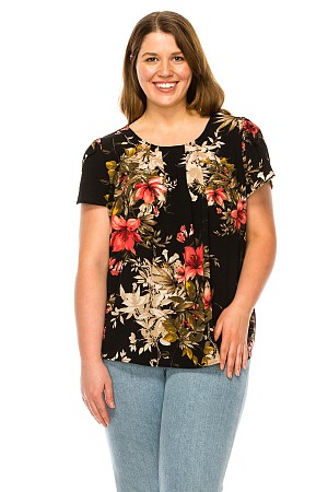 Plus size, Floral print, pleat ...