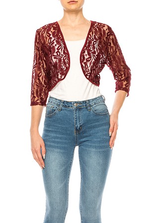 Lace 3/4 sleeve open Bolero ca ...