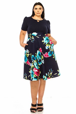 A knee length color block dres ...