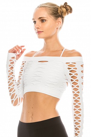 L/XL SLASHED CROP LONG SLEEVE  ...