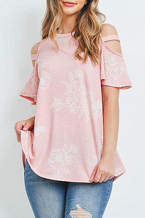 FLORAL PRINT OFF SHOULDER ROUN ...
