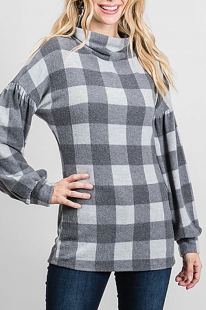 PLAID MOCK NECK LONG SLEEVES K ...