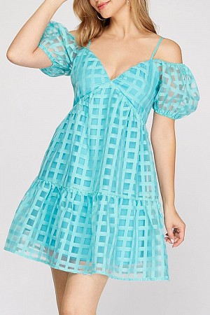 PUFF SLEEVES OFF SHOULDER CHEC ...