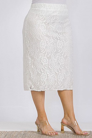 ELASTIC WAIST ALLOVER LACE MID ...
