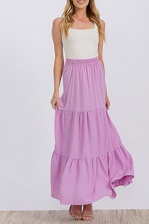 ELASTIC WAIST TIERED MAXI SKIR ...