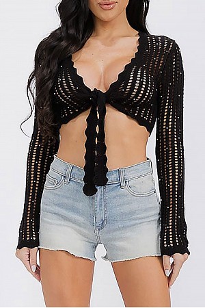 SOLID KNIT PEARL DETAIL TIE FR ...