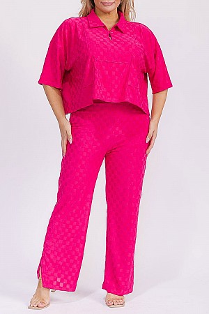 CHECKER TEXTURED BLOUSE AND PA ...