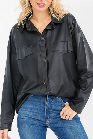 LONG SLEEVE BUTTON UP PU PLEAT ...
