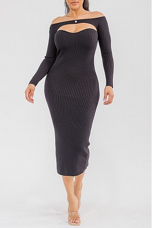 SOLID RIBBED KNIT BODY CON MAX ...