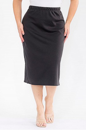 SOLID ELASTIC WAIST MIDI SKIRT
