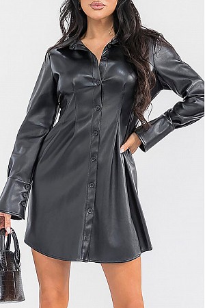 SOLID PU PLEATHER BUTTON DOWN ... SOLID PU PLEATHER BUTTON DOWN ...