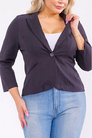 SOLID 3/4 SLEEEV OPEN FRONT PO ...