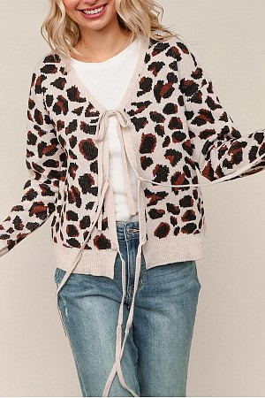 LEOPARD PRINT CARDIGAN WITH BO ...