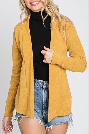 SOLID OPEN FRONT LONG SLEEVE C ...