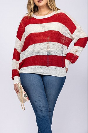 BOLD STRIPE DISTRESSED KNIT PU ...