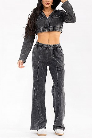 HOODED CROP SWEATER ELASTIC WA ...