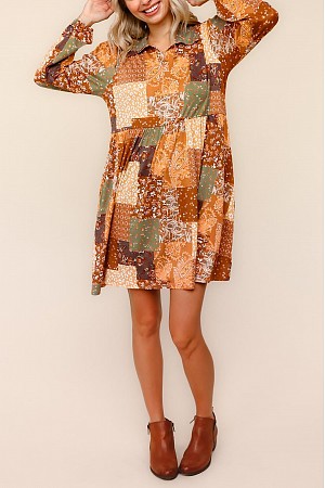 BOHO PATCHWORK PRINT MINI DRES ...