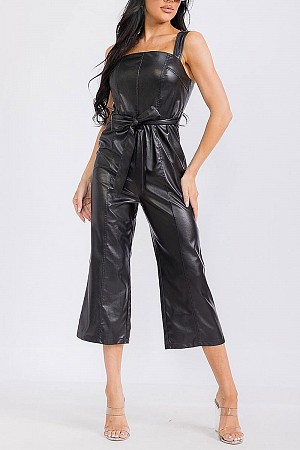 SLEEVELESS PU PLEATHER SELF TI ...