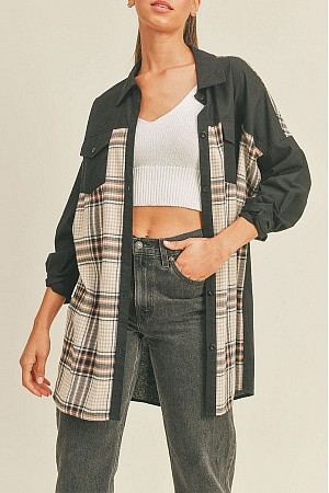 LONG SLEEVE BUTTON UP PLAID CO ...